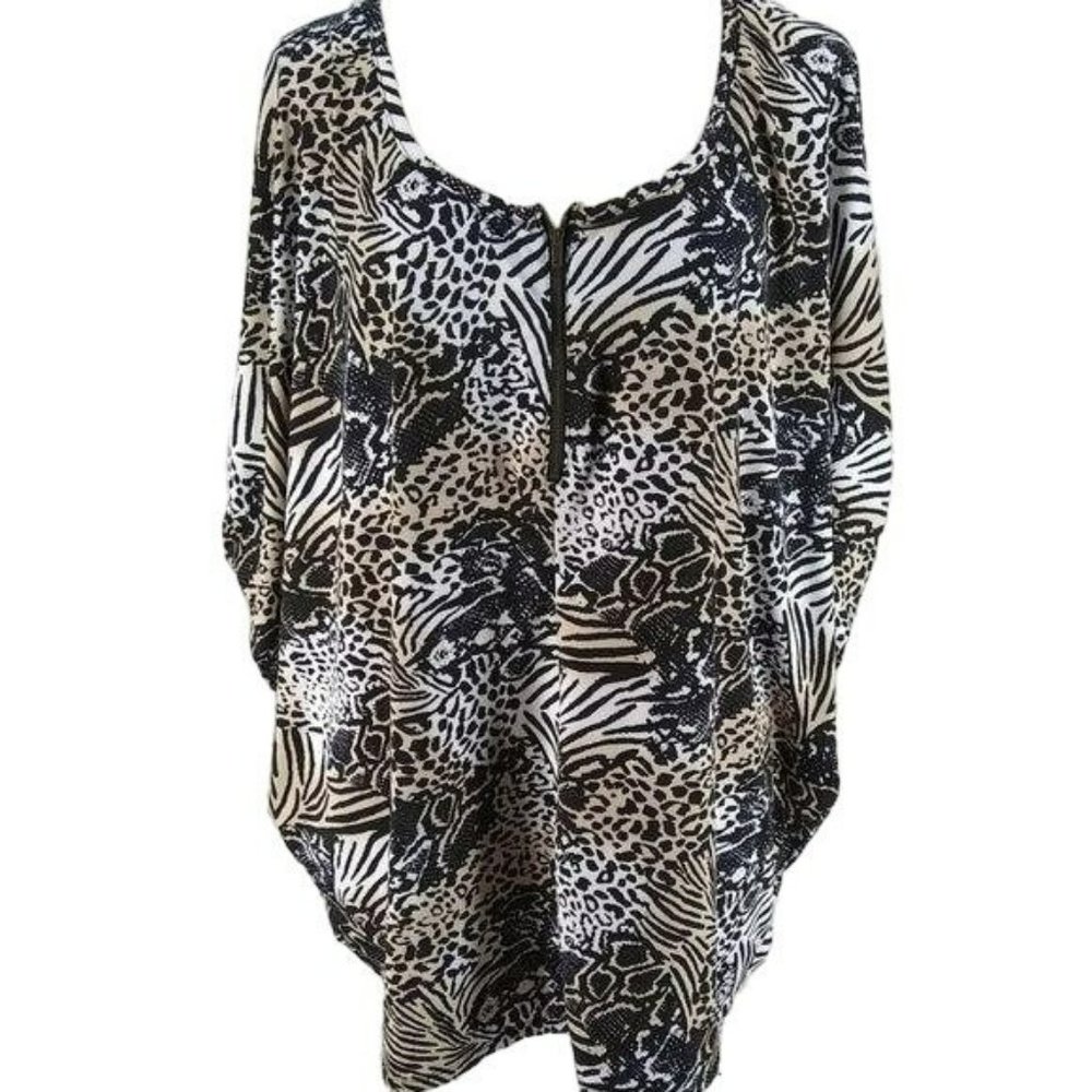 Boutique Plus Size Butterfly‎ Style Sleeve Animal Leopard Zebra Print Shirt 1X